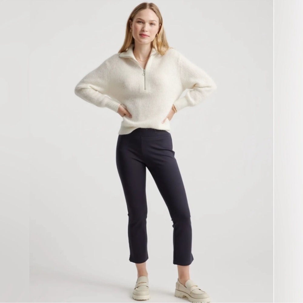 Quince Women's Pants Navy Blue Ponte Knit Crop Ankle